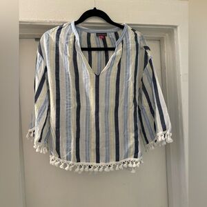 Vince Camino Striped linen blue and‎ white top size small